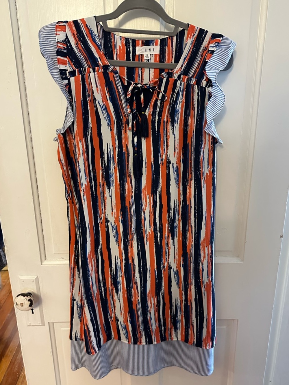 THML Striped Tassel Tie Dress with Seersucker Trim Sz M - Picture 9 of 9